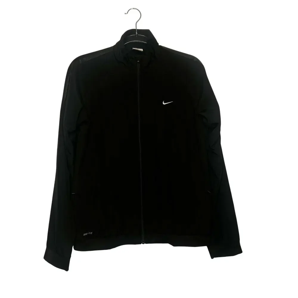 NIKE Dri-FIT Track Jacket Full Zip Lightweight Wind Resistant Black Mens Size M